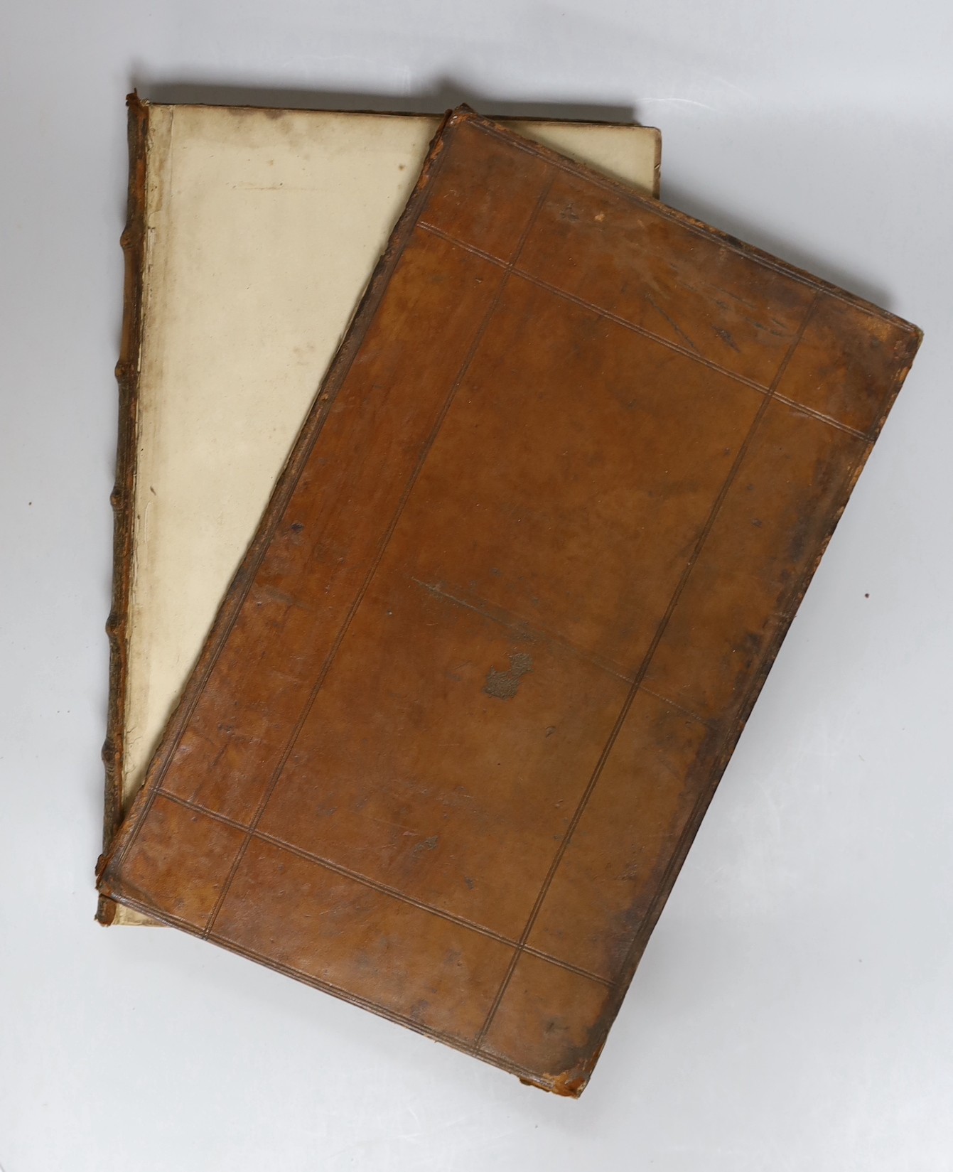 Democritus Junior [Burton, Robert] - The Anatomy of Melancholy, 8th edition, engraved pictorial title page incorporating a portrait of the author, folio, original calf, covers detached, bookplate of Archdeacon Browne, Pe